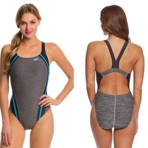 Speedo Heather Quantum Splice One Piece Swimsuit Size 10